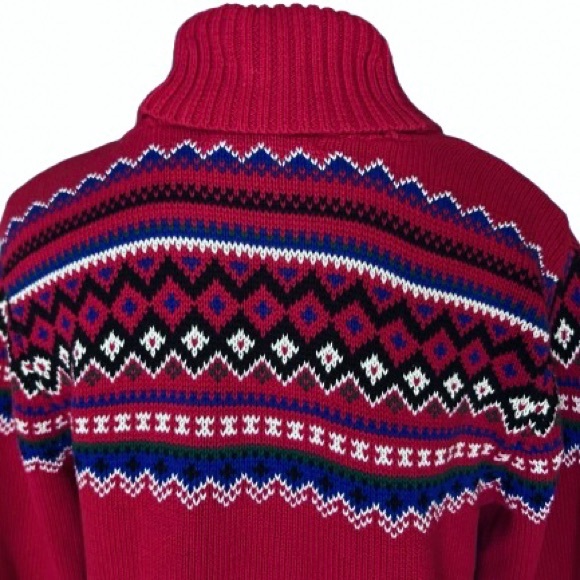 Cotton Ralph Lauren Toggle Women's Red Sweater Fair Aisle Pattern Christmas - Picture 6 of 9